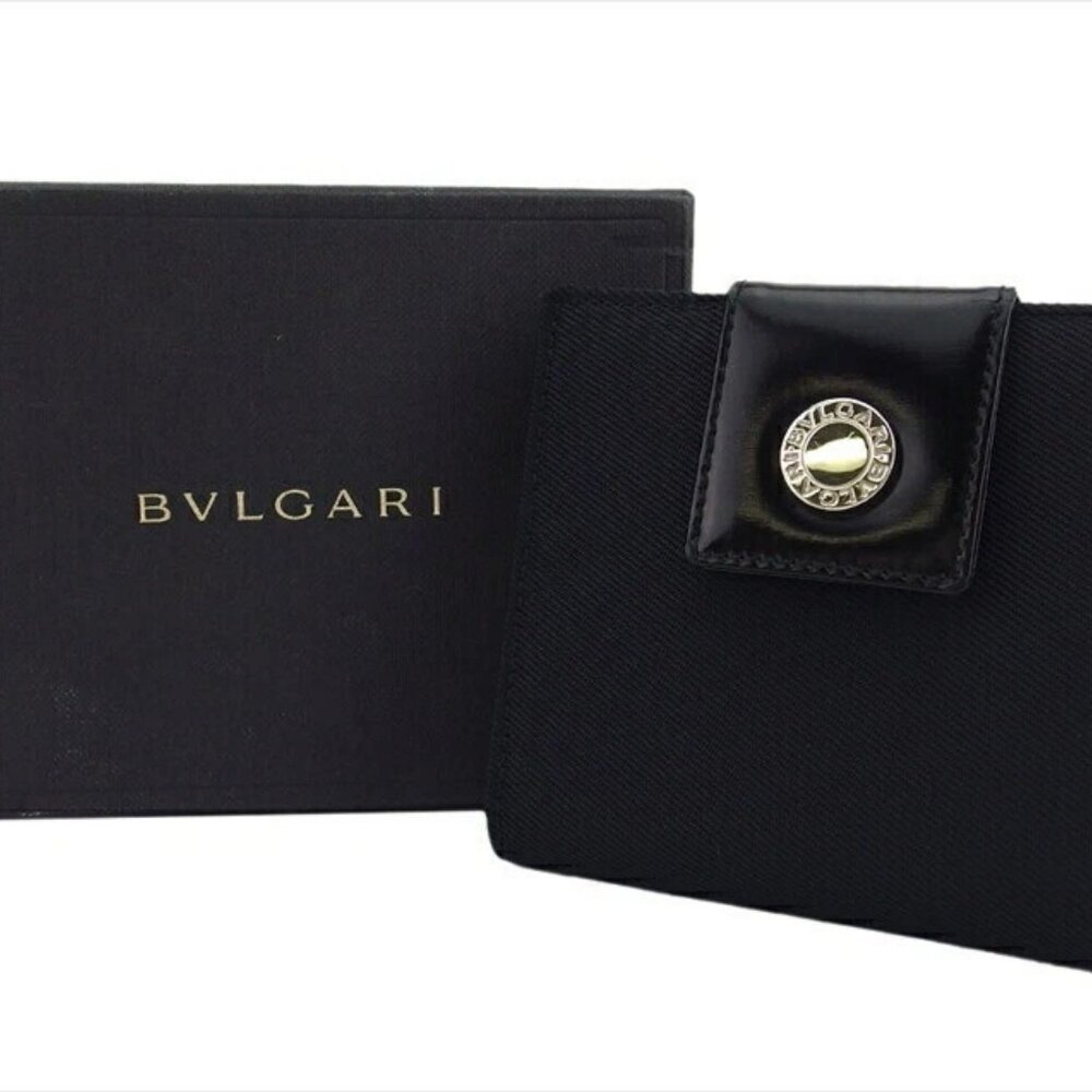 BVLGARI Bi -fold Wallet Bulgari Burgari Canvas x Leather Authentic USED T21180